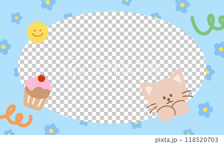 Rectangle, pastel blue frame of cat, cupcake, flowers for birthday card, print, sweet dessert, cafe, pet shop, menu decoration, recipe, banner, ad template, social media, poster, post card, polaroid Rectangle, pastel blue frame of cat, cupcake, flowers for birthday card, print, sweet dessert, cafe, pet shop, menu decoration, recipe, banner, ad template, social media, poster, post card, polaroid 118520703