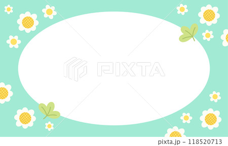 Rectangle, pastel green frame of flowers for card, gift wrap, pakaging, floral print, decoration, banner, ad template, social media, poster, post card, spring, summer, polaroid frame, image, paper 118520713