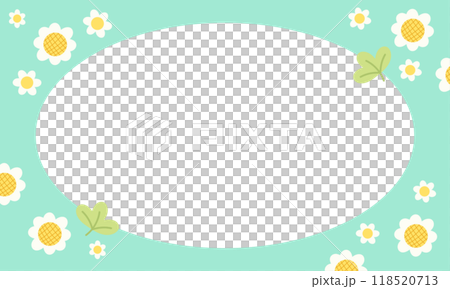 Rectangle, pastel green frame of flowers for card, gift wrap, pakaging, floral print, decoration, banner, ad template, social media, poster, post card, spring, summer, polaroid frame, image, paper 118520713