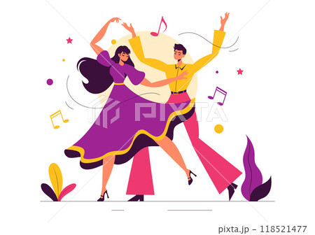 Vector Illustration of a Dancer Performing to Music in a Flat Style Cartoon Background 118521477