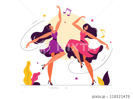 Vector Illustration of a Dancer Performing to Music in a Flat Style Cartoon Background 118521478