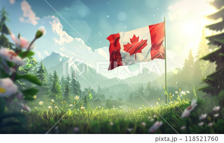 Canadian flag on beautiful nature background, travel concept 118521760