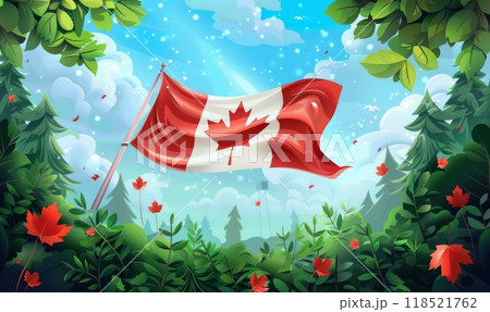 Canadian flag on beautiful nature background, travel concept 118521762