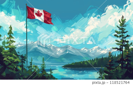 Canadian flag on beautiful nature background, travel concept 118521764