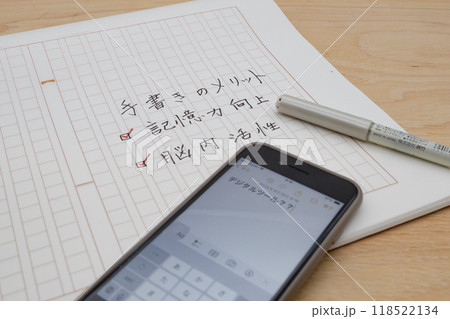 手書きのメリットについて原稿用紙に書いている アナログとデジタルの比較 手書きのメリットについて原稿用紙に書いている アナログとデジタルの比較 118522134
