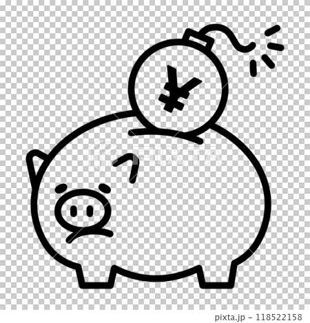 負債を抱えていることを表すアイコン。貯金箱に円のマークがついた爆弾が入っています。 118522158