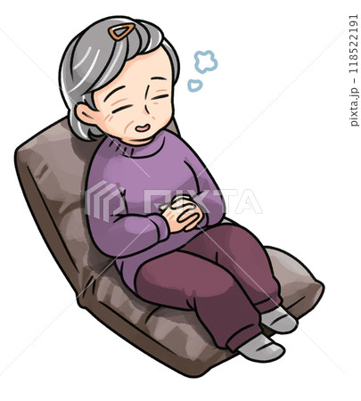 座椅子でウトウトするシニア女性のイラスト素材 [118522191] - PIXTA