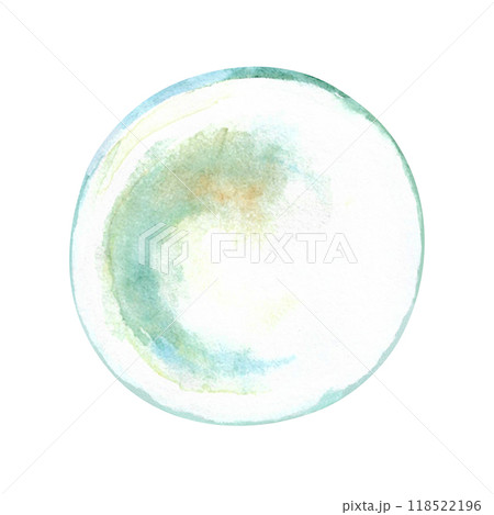 Mother-of-pearl pearls are hand-painted in watercolor. A river or sea pearl found in a shell has a rounded shape and an iridescent surface. Round shaped gemstone in rainbow color. It can be used in 118522196