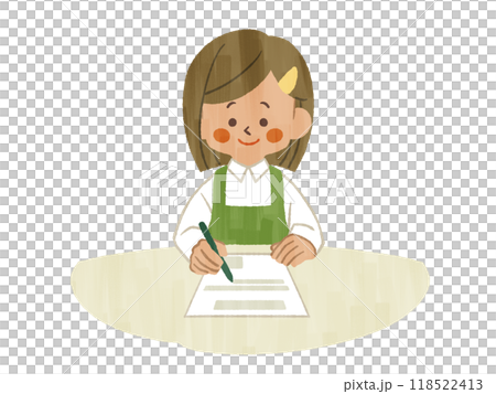穿著圍裙填寫文件的女人-水粉畫 118522413