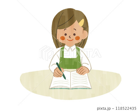 ノートに記入しているエプロンを着用した女性-ガッシュ ノートに記入しているエプロンを着用した女性-ガッシュ 118522435