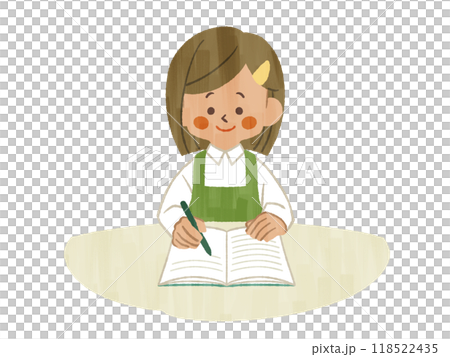 ノートに記入しているエプロンを着用した女性-ガッシュ ノートに記入しているエプロンを着用した女性-ガッシュ 118522435