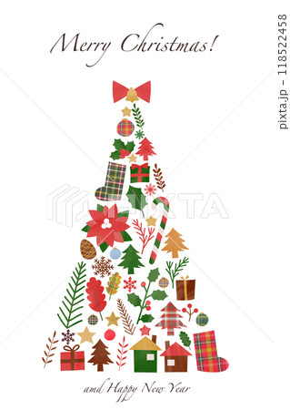 ツリーの形をしたポップなクリスマスの素材セット 118522458