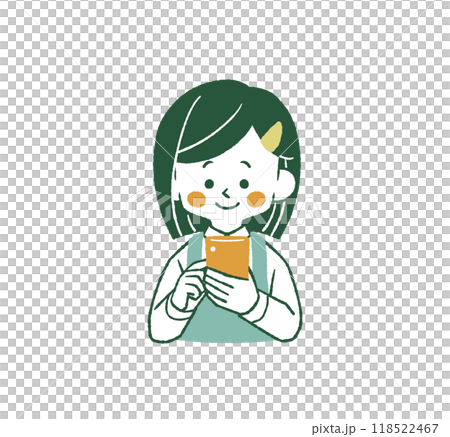 スマートフォンを使っているエプロンを着用した女性-4色 118522467