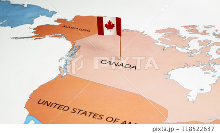 A map of Canada with a Canadian flag on it A map of Canada with a Canadian flag on it 118522637