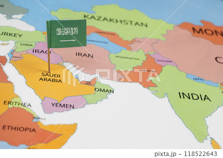 A map of the Middle East with a Saudi Arabia flag on it A map of the Middle East with a Saudi Arabia flag on it 118522643