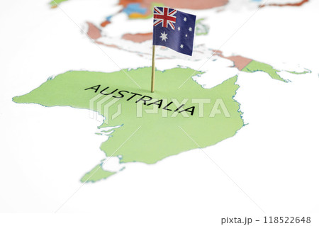 A map of Australia with an Australian flag on it A map of Australia with an Australian flag on it 118522648