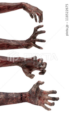 Set of zombies hands. The zombie hands having a bloody wound Set of zombies hands. The zombie hands having a bloody wound 118522675