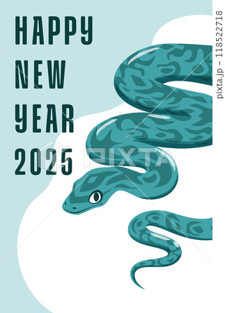 2025年巳年年賀状　かっこいいグリーンの蛇　はがきサイズ縦型 118522718