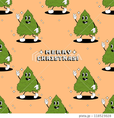 Christmas pattern with christmas tree groovy. Pattern in swatches. For fabric, wrapping paper and other decoration. Vector illustration 118523028