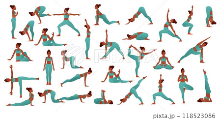 Big Set of Vector Illustrations of Girl in Various Yoga Poses and Asanas 118523086
