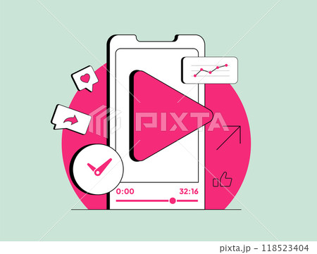 Social media is pushing long-form video as most engaging in-feed content. Social media platforms are shifting toward longer videos to boost user engagement and viewer interaction. Vector illustration 118523404