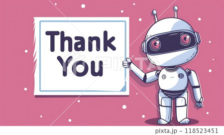 cute little robot with thank you sign illustration cute little robot with thank you sign illustration 118523451