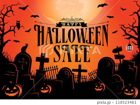 ハロウィン・ハロウィーン セール  横長ポスターサイズ テンプレートイラスト  118523461