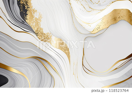 White and gold marble background. Wedding invitation, card backdrop, banner. 118523764