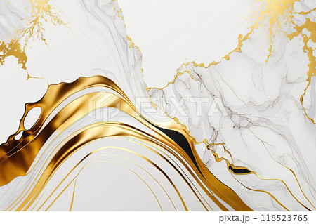 White and gold marble background. Wedding invitation, card backdrop, banner. 118523765