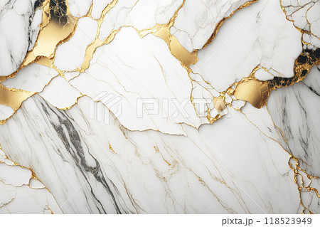 White and gold marble background. Wedding invitation, card backdrop, banner. 118523949