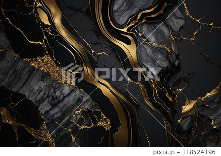 Black and gold marble background. Luxury marble stone texture. Invitation backdrop. 118524196