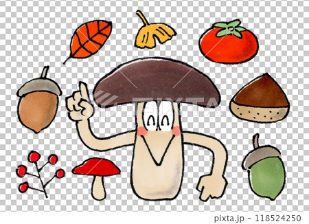 キノコのキャラクターと秋の植物 キノコのキャラクターと秋の植物 118524250