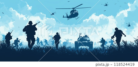 soldiers are moving base by walking to attack enemies 118524419