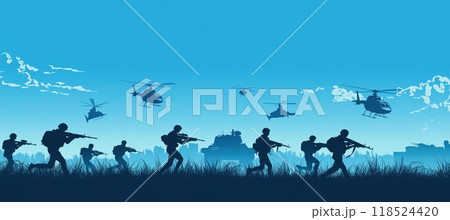 soldiers are moving base by walking to attack enemies 118524420