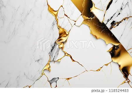 Abstract marble gold and white background. Wedding invitation backdrop. 118524483