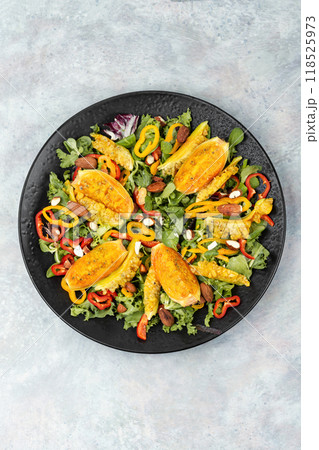 Fresh vegan cactus salad on a plate. 118525973
