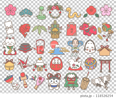 日本新年插畫圖示集手繪線條圖（蛇年） 118526254