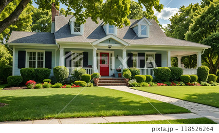 外国風の家のエントランスと広い庭 外国風の家のエントランスと広い庭 118526264