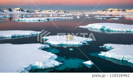 White polar bear at the North Pole. AI Generated 118526462