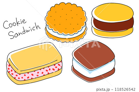ゆるめシンプルなクッキーサンドのセット　ベタ塗り 118526542