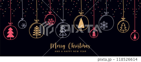christmas card with fir tree balls hanging decoration vector illustration 118526614