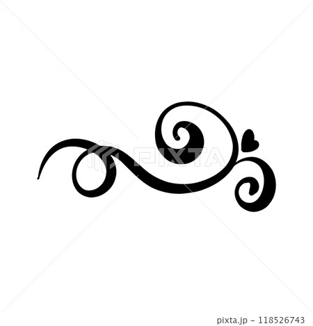 Curl calligraphy, Graphic line, Romantic pattern with heart, Border. Design element in vintage style for frames, wedding, greeting cards. Graphic vector line, hand drawn, black silhouette for cricut 118526743