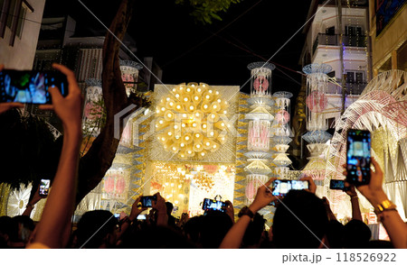 Visitor are busy for capturing the beauty of Mudiali Durga Puja Pandal 118526922