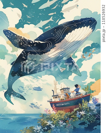 飛ぶ鯨 空飛ぶ鯨 アート 幻想的 芸術のイラスト素材 [118526932] - PIXTA