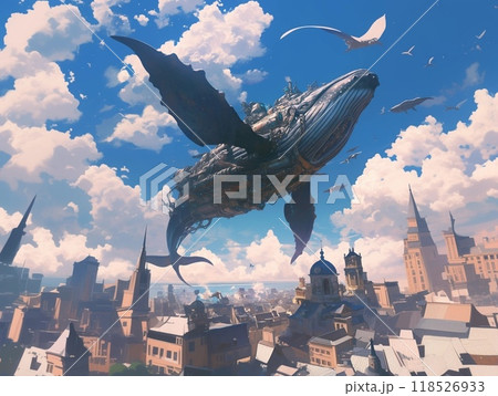 空飛ぶ鯨 アート 幻想的 芸術のイラスト素材 [118526933] - PIXTA