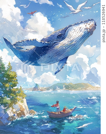飛ぶ鯨 空飛ぶ鯨 アート 幻想的 芸術のイラスト素材 [118526941] - PIXTA