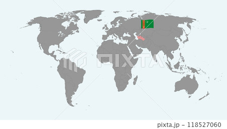 Pin map with Turkmenistan flag on world map. Vector illustration. 118527060