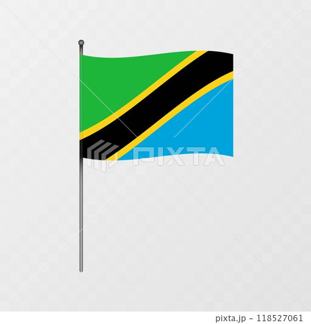 Tanzania flag on flagpole. Vector illustration. 118527061