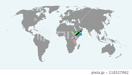 Pin map with Tanzania flag on world map. Vector illustration. 118527062