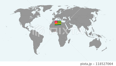 Pin map with Togo flag on world map. Vector illustration. 118527064